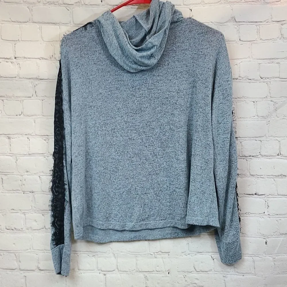 Justice Girls Hoodie Sweater 14 16 Blue Lace Sleeve Knit Pullover Soft School
